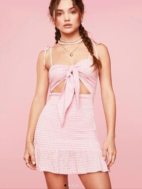Pink Gingham Tie-Front Mini Dress